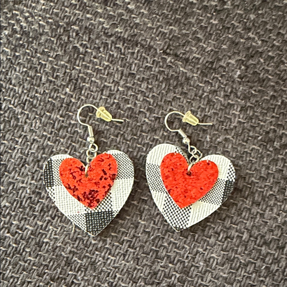 Heart Patterned Earrings with Red Accents